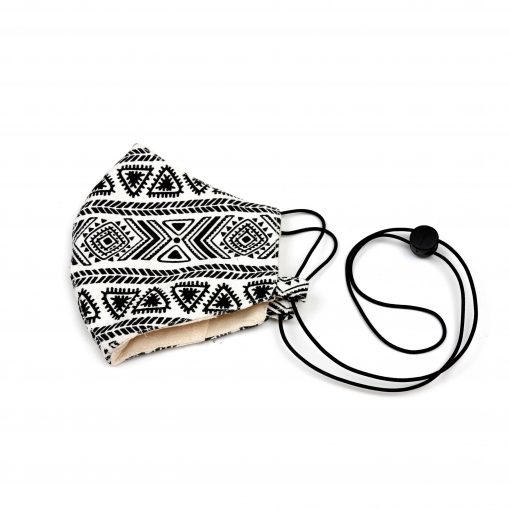unique cotton tribal black and white face mask adjustable with pocket for filter
