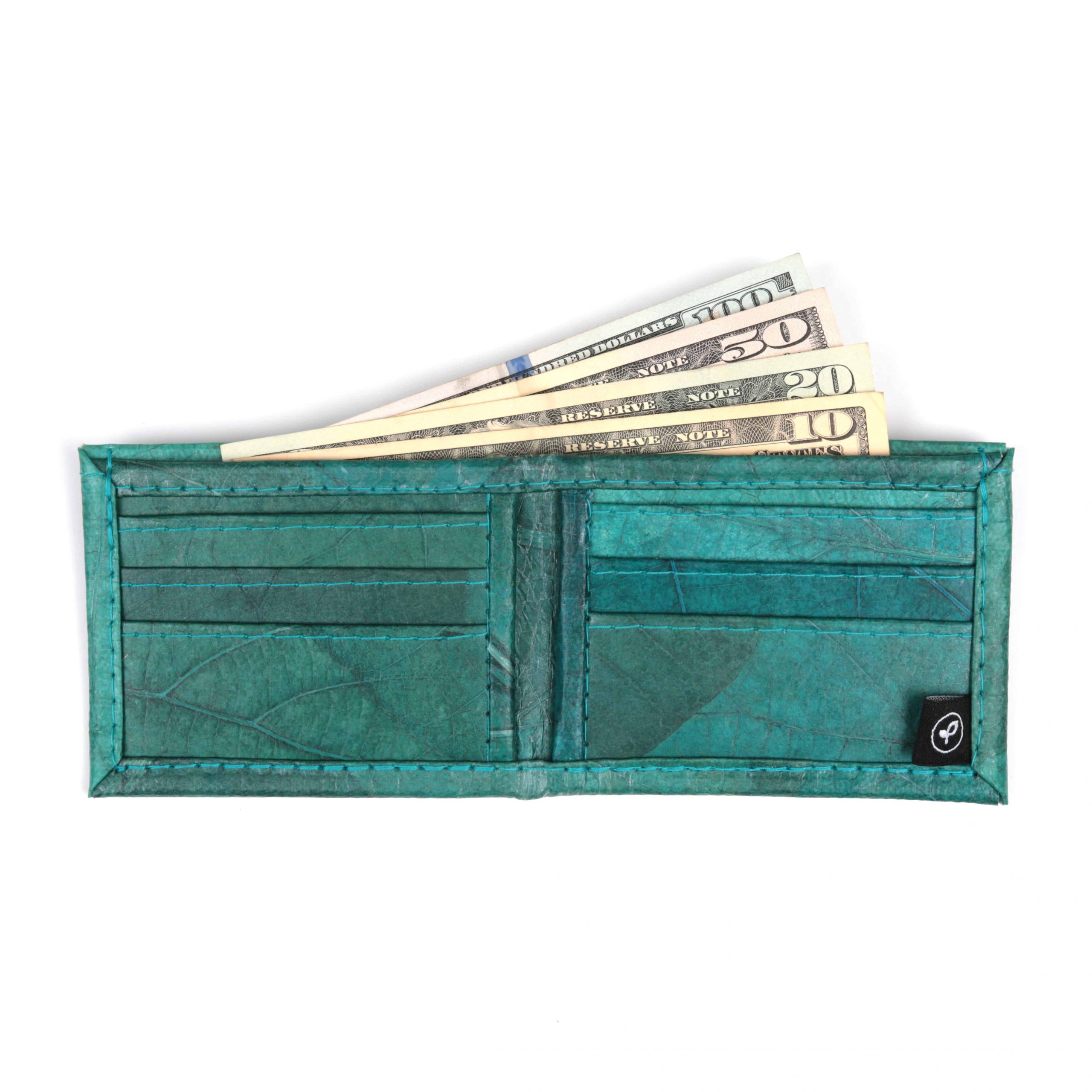 Turquoise Vegan Leather Bifold Wallet Faux Leather Plant Based Leather Wallet Leather Alternative