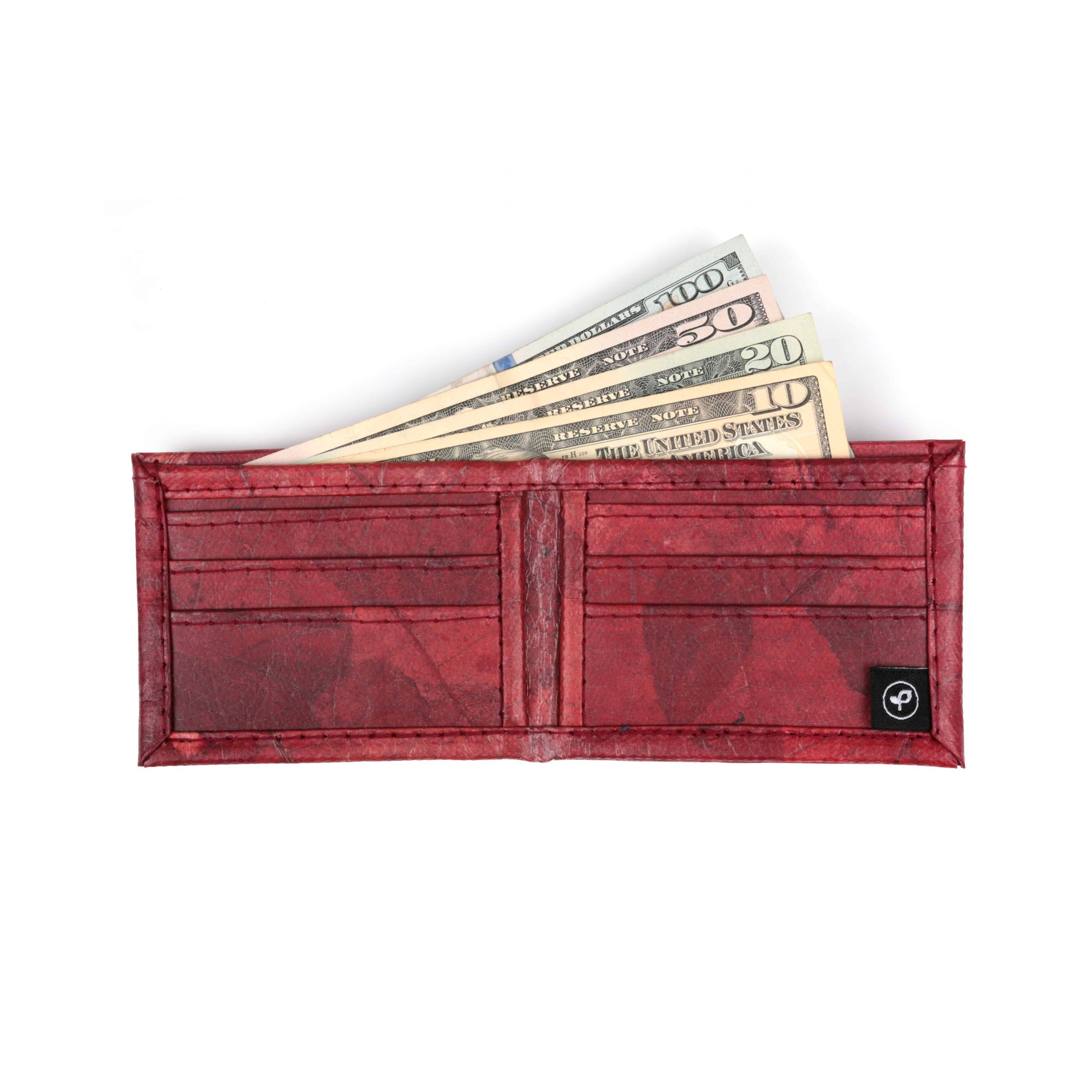 Red Vegan Leather Bifold Wallet Faux Leather Plant Based Leather Wallet Leather Alternative